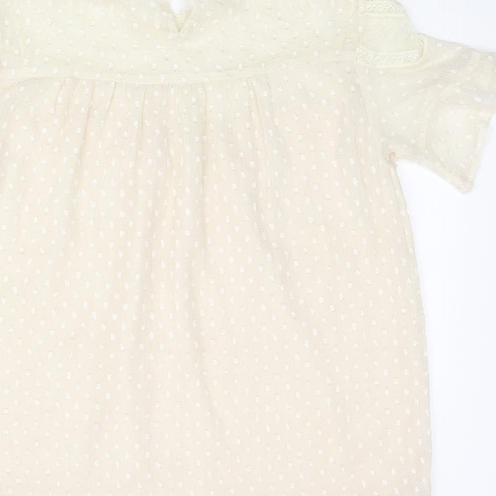 New Look Womens Ivory Polyester Basic Blouse Size 12 Mock Neck - Lace Detail