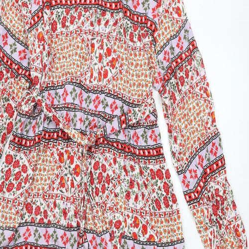 Per Una Womens Multicoloured Geometric Viscose Maxi Size 16 Round Neck Tie - Keyhole Neck Belted