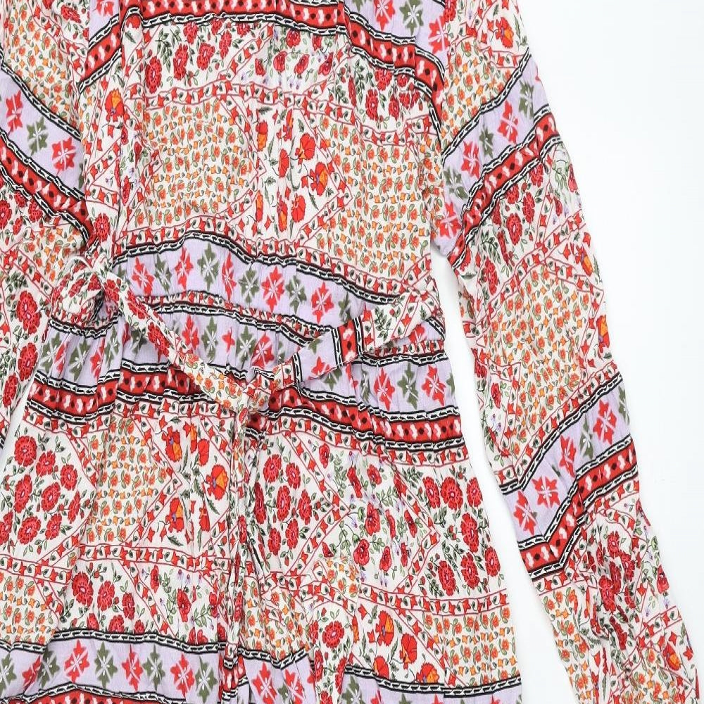 Per Una Womens Multicoloured Geometric Viscose Maxi Size 16 Round Neck Tie - Keyhole Neck Belted