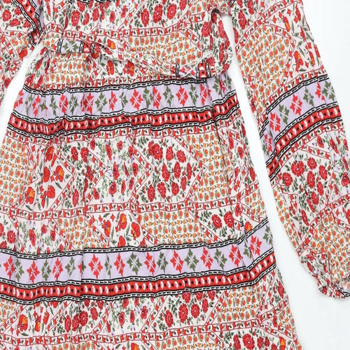 Per Una Womens Multicoloured Geometric Viscose Maxi Size 16 Round Neck Tie - Keyhole Neck Belted