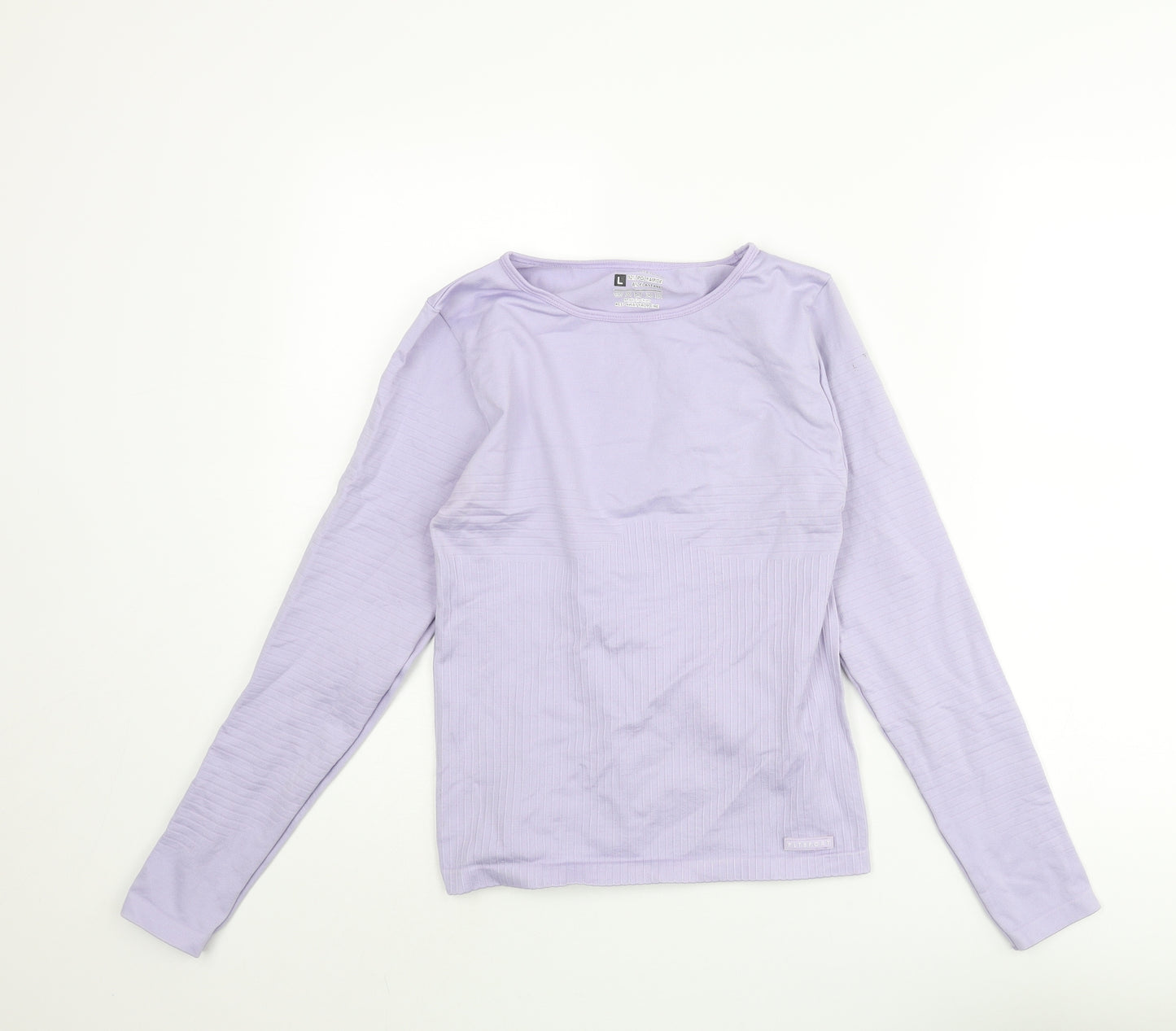 PRETTYLITTLETHING Womens Purple Polyamide Basic Casual Size L Round Neck Pullover - Ribbed Detail Logo