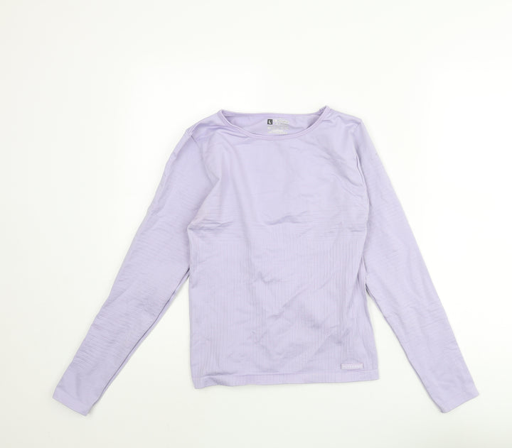 PRETTYLITTLETHING Womens Purple Polyamide Basic Casual Size L Round Neck Pullover - Ribbed Detail Logo
