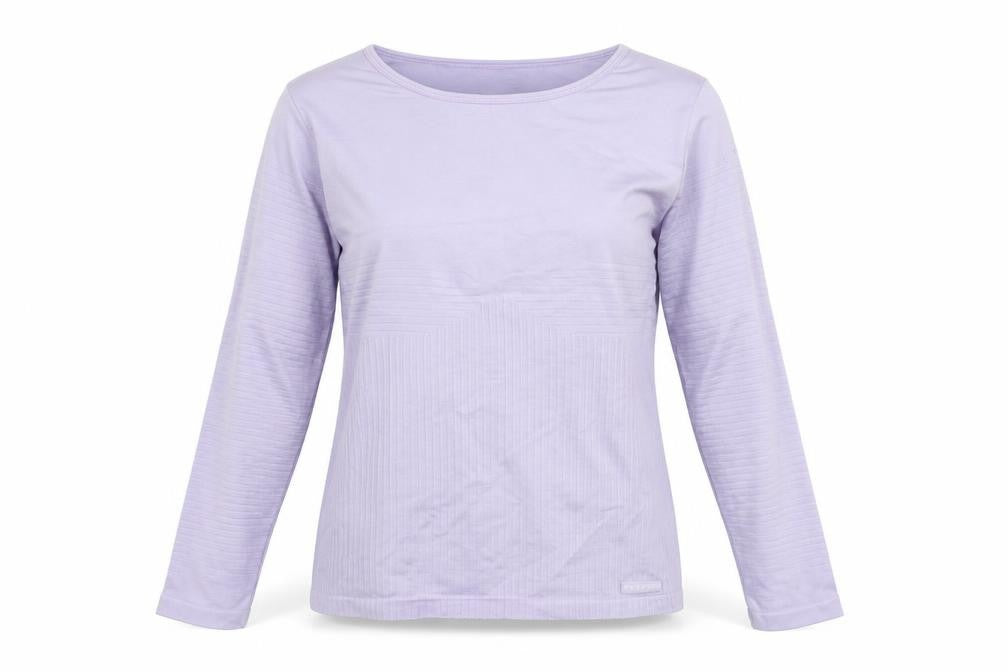 Front view of PRETTYLITTLETHING women’s purple polyamide basic casual, size L, round neck pullover - ribbed detail logo