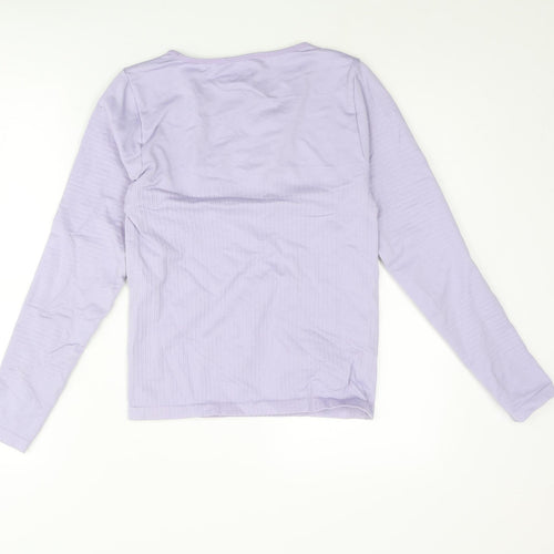 PRETTYLITTLETHING Womens Purple Polyamide Basic Casual Size L Round Neck Pullover - Ribbed Detail Logo