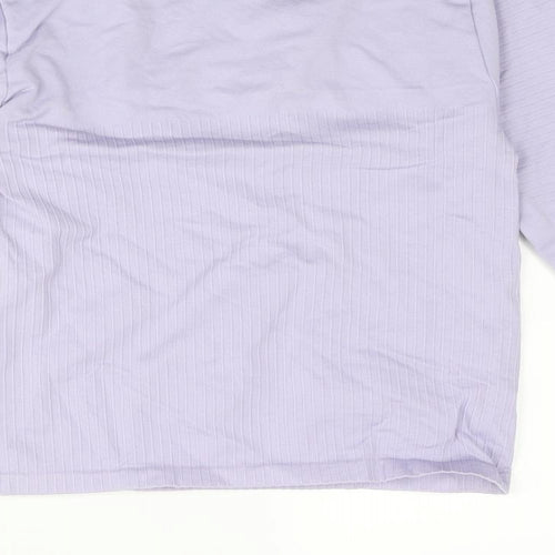 PRETTYLITTLETHING Womens Purple Polyamide Basic Casual Size L Round Neck Pullover - Ribbed Detail Logo