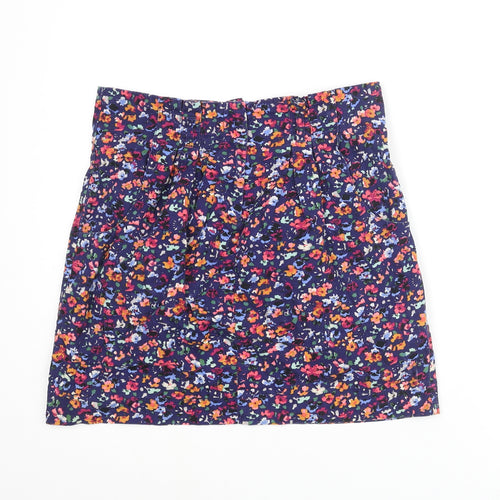 Topshop Womens Multicoloured Floral Cotton Mini Skirt Size 12 Zip - Pleated Pockets