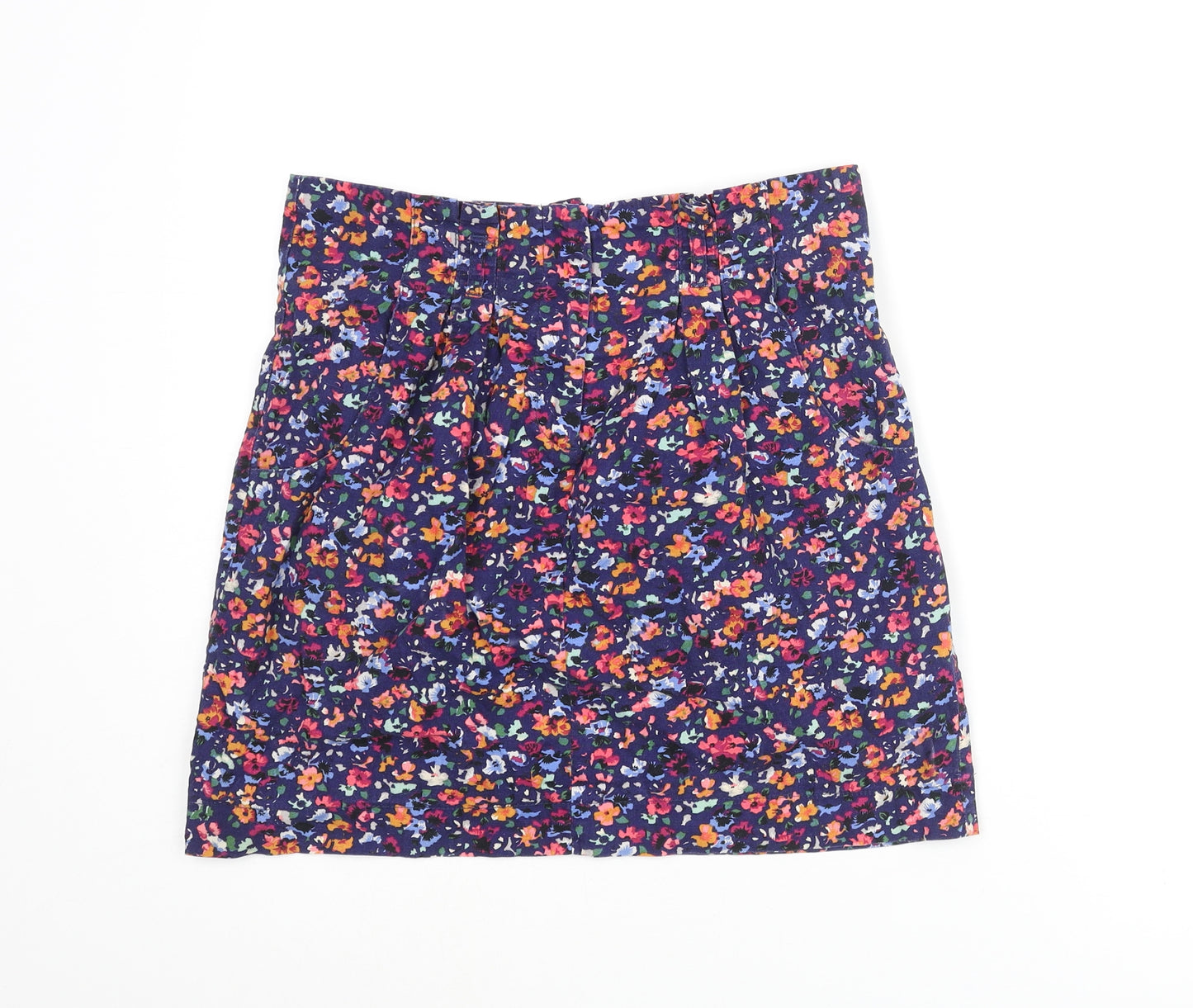 Topshop Womens Multicoloured Floral Cotton Mini Skirt Size 12 Zip - Pleated Pockets