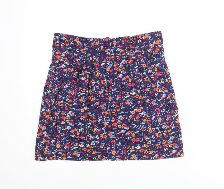 Topshop Womens Multicoloured Floral Cotton Mini Skirt Size 12 Zip - Pleated Pockets