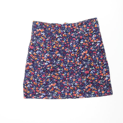 Topshop Womens Multicoloured Floral Cotton Mini Skirt Size 12 Zip - Pleated Pockets