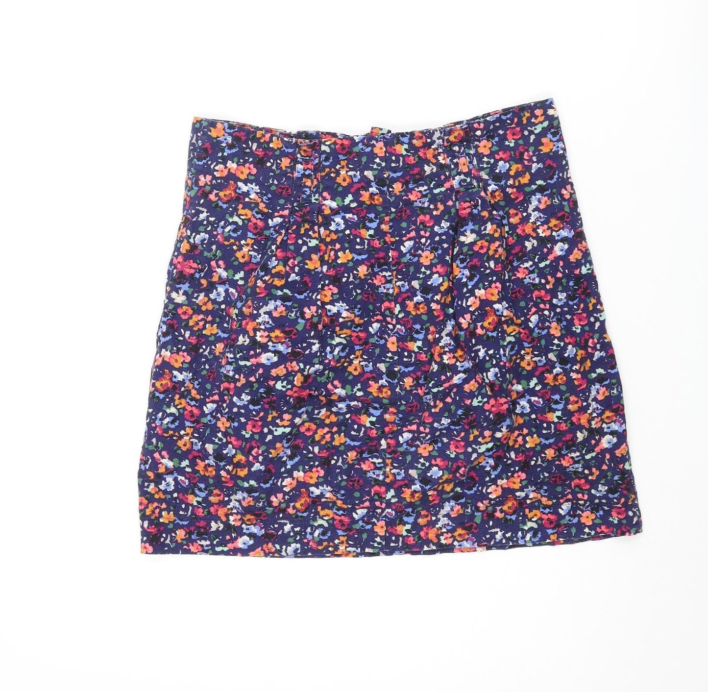 Topshop Womens Multicoloured Floral Cotton Mini Skirt Size 12 Zip - Pleated Pockets