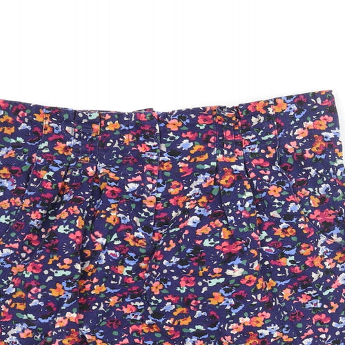 Topshop Womens Multicoloured Floral Cotton Mini Skirt Size 12 Zip - Pleated Pockets