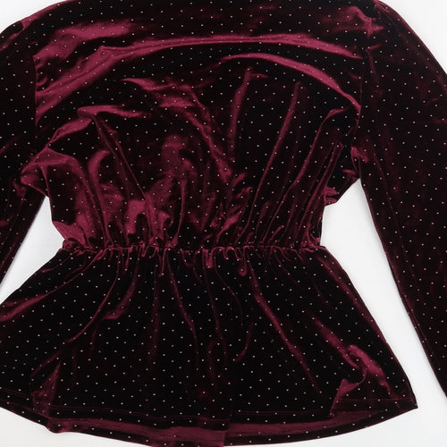 Marks and Spencer Womens Red Polka Dot Polyester Basic Blouse Size 10 V-Neck - Bow