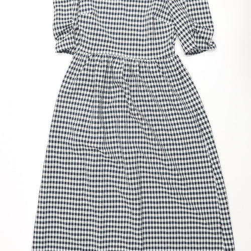 Topshop Womens Blue Gingham Polyester Shift Size 6 Round Neck Zip - Lace Up Back
