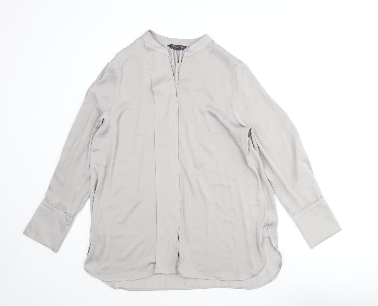 Marks and Spencer Womens Grey Polyester Tunic Blouse Size 14 V-Neck