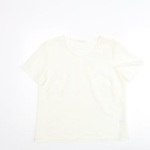 Marks and Spencer Womens Ivory Polyester Basic Blouse Size 14 Round Neck - Keyhole Neck