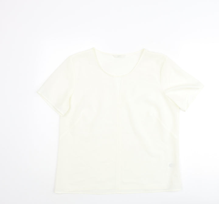 Marks and Spencer Womens Ivory Polyester Basic Blouse Size 14 Round Neck - Keyhole Neck