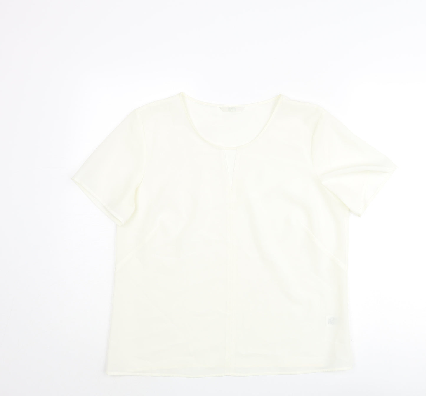 Marks and Spencer Womens Ivory Polyester Basic Blouse Size 14 Round Neck - Keyhole Neck