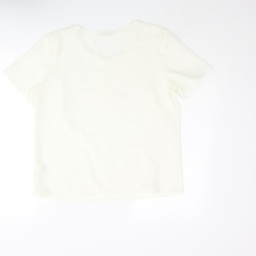 Marks and Spencer Womens Ivory Polyester Basic Blouse Size 14 Round Neck - Keyhole Neck