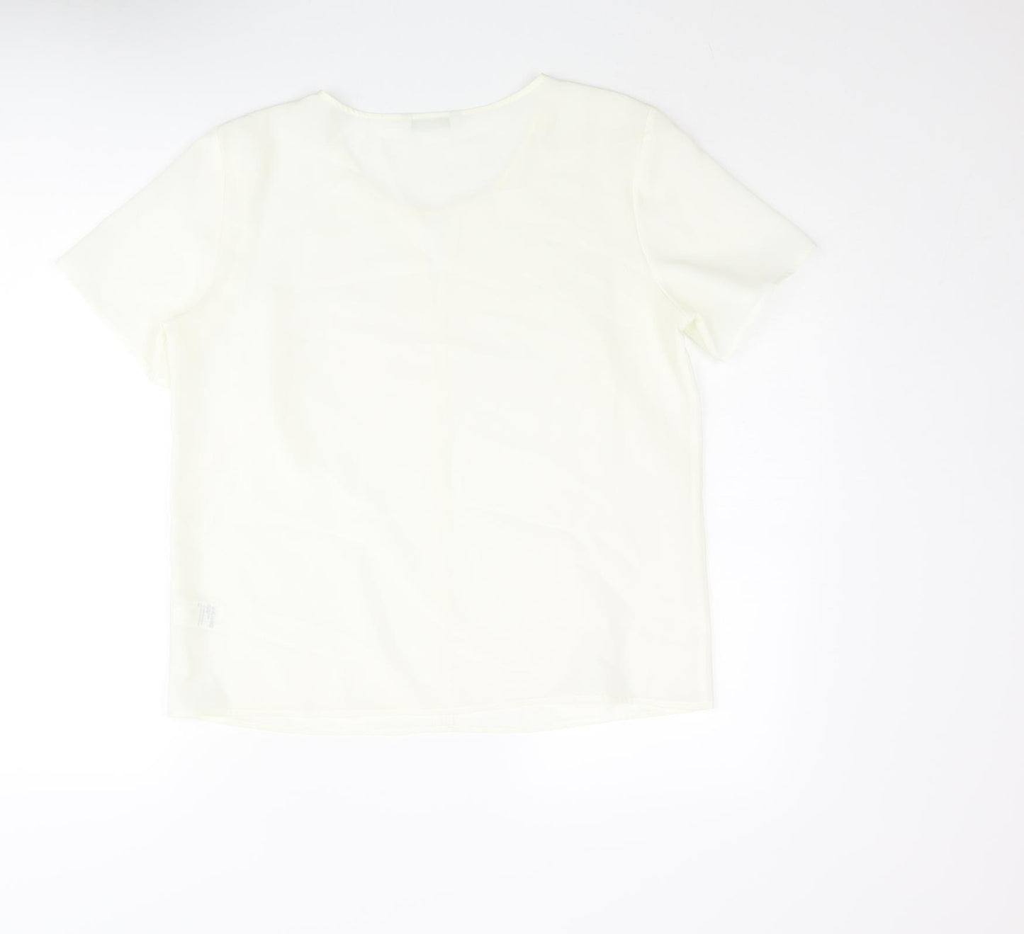 Marks and Spencer Womens Ivory Polyester Basic Blouse Size 14 Round Neck - Keyhole Neck