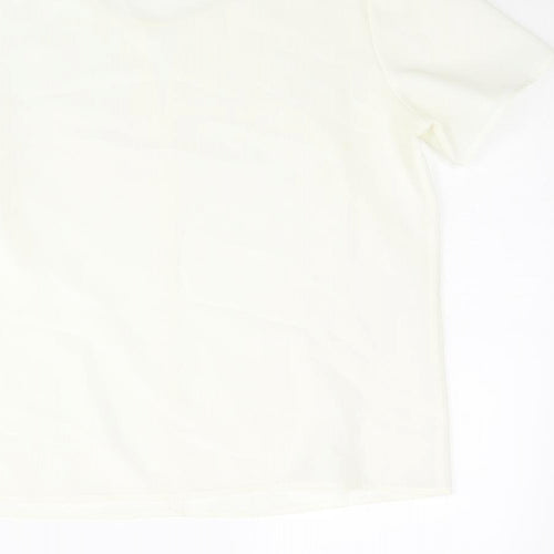 Marks and Spencer Womens Ivory Polyester Basic Blouse Size 14 Round Neck - Keyhole Neck