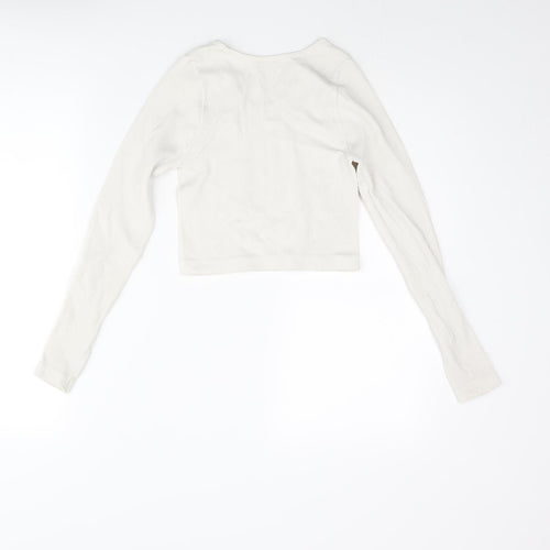 PRETTYLITTLETHING Womens Ivory Polyester Cropped T-Shirt Size S Scoop Neck - Ribbed