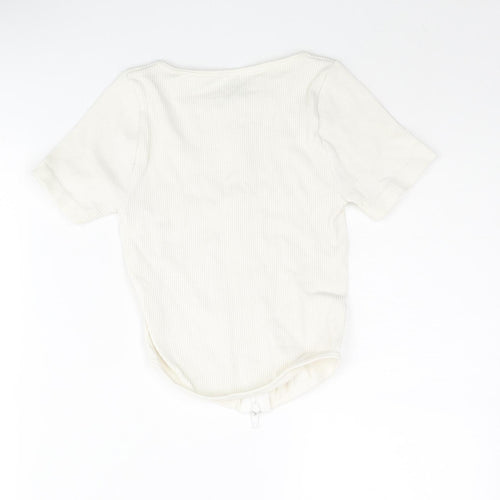 PRETTYLITTLETHING Womens Ivory Polyamide Basic T-Shirt Size XS Round Neck - Ribbed