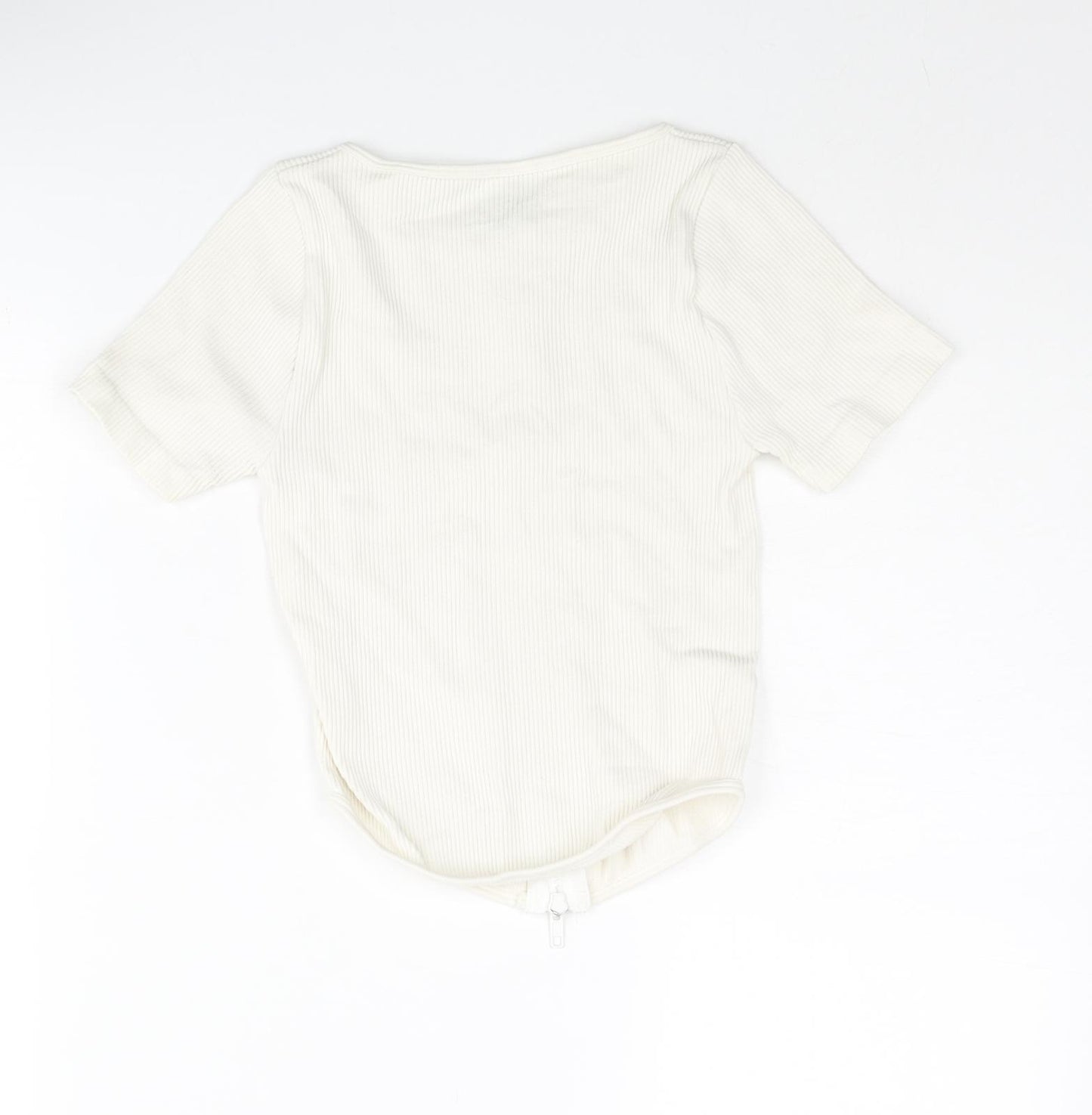 PRETTYLITTLETHING Womens Ivory Polyamide Basic T-Shirt Size XS Round Neck - Ribbed
