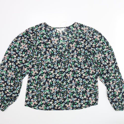 Marks and Spencer Womens Multicoloured Floral Polyester Basic Blouse Size 10 V-Neck - Button Detail