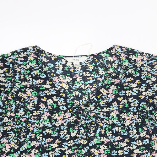 Marks and Spencer Womens Multicoloured Floral Polyester Basic Blouse Size 10 V-Neck - Button Detail