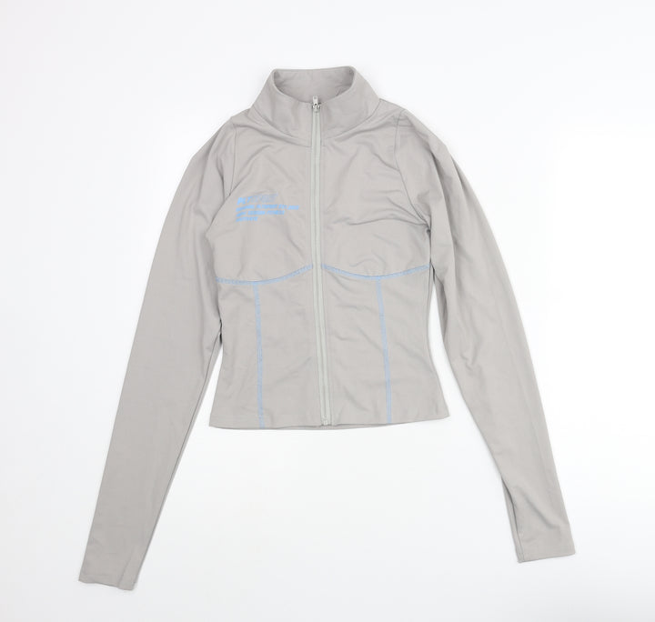 PRETTYLITTLETHING Womens Grey Jacket Size 10 Zip - Logo Stitch Detail