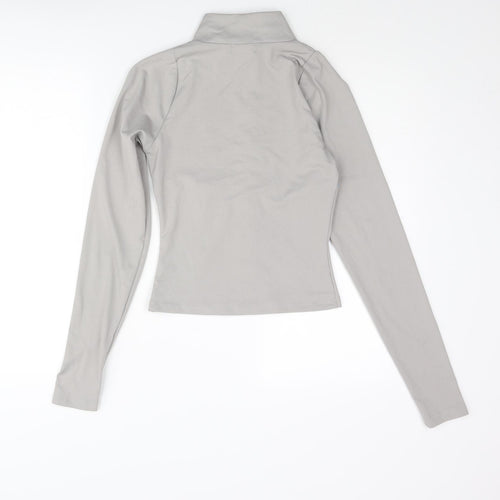 PRETTYLITTLETHING Womens Grey Jacket Size 10 Zip - Logo Stitch Detail