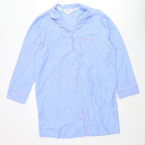 Marks and Spencer Womens Blue Geometric Cotton Cami Nightshirt Size 10 Button
