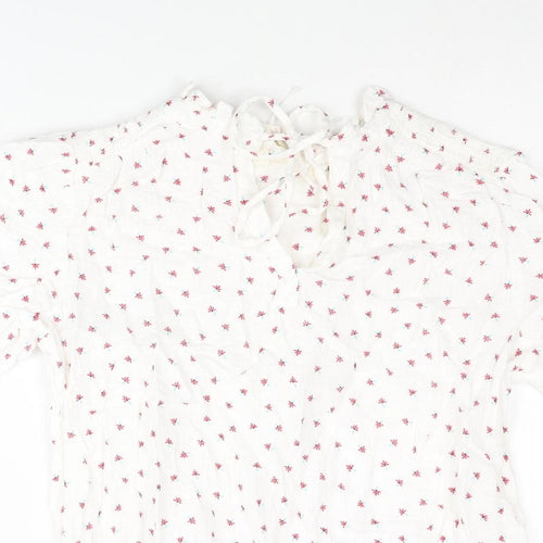 Per Una Womens White Floral Cotton Basic Blouse Size 12 V-Neck