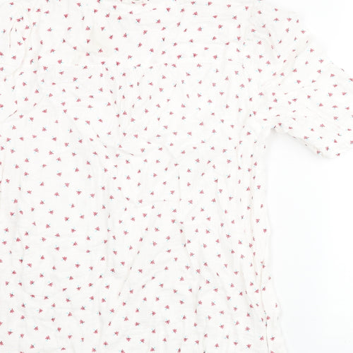 Per Una Womens White Floral Cotton Basic Blouse Size 12 V-Neck