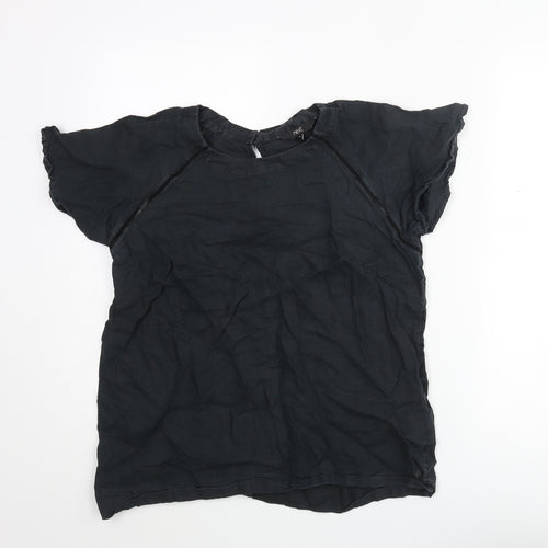 NEXT Womens Black Linen Basic Blouse Size 10 Round Neck