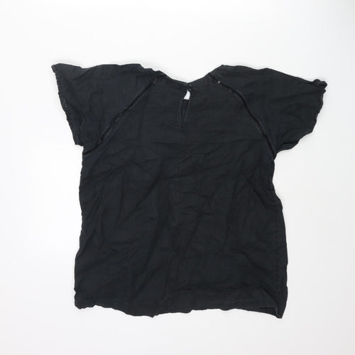 NEXT Womens Black Linen Basic Blouse Size 10 Round Neck