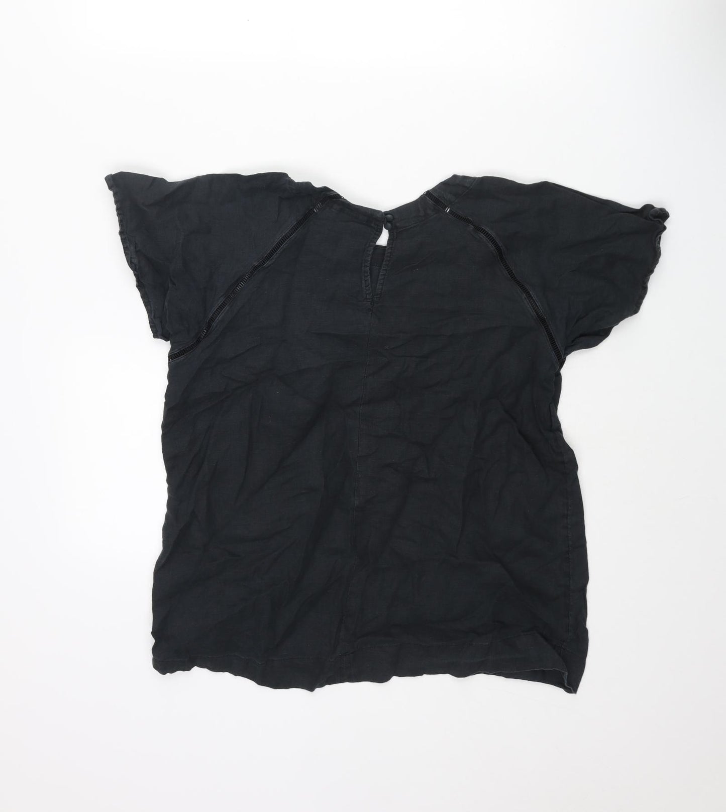 NEXT Womens Black Linen Basic Blouse Size 10 Round Neck