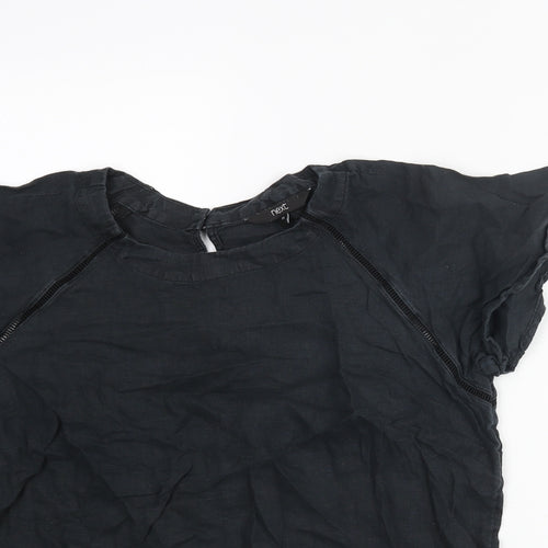 NEXT Womens Black Linen Basic Blouse Size 10 Round Neck