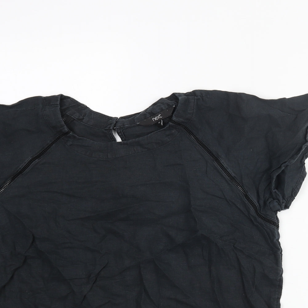 NEXT Womens Black Linen Basic Blouse Size 10 Round Neck