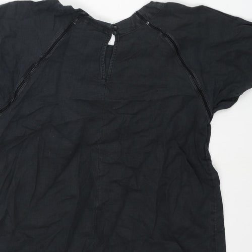 NEXT Womens Black Linen Basic Blouse Size 10 Round Neck