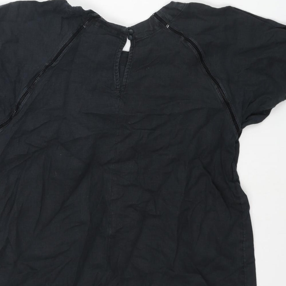 NEXT Womens Black Linen Basic Blouse Size 10 Round Neck