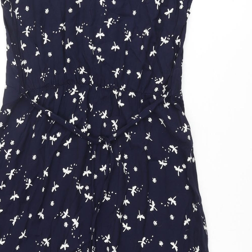 RJR.John Rocha Womens Blue Geometric Polyester A-Line Size 12 V-Neck Pullover - Dragonfly Print Frill Button Detail