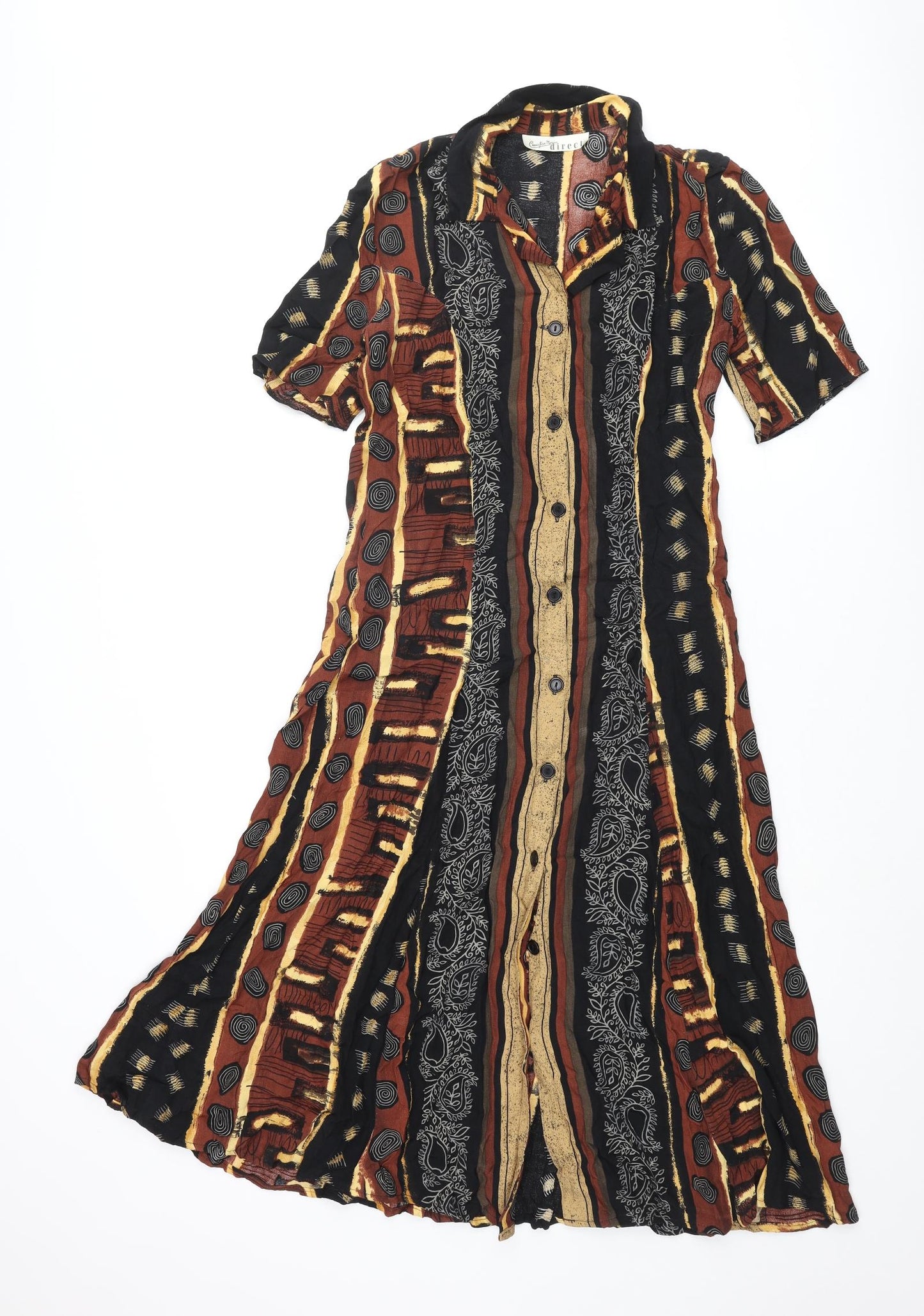 Christian Marcus Womens Brown Geometric Polyester Shirt Dress Size 12 Collared Button