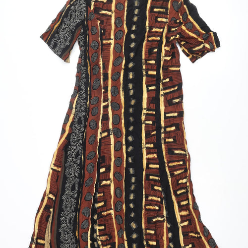Christian Marcus Womens Brown Geometric Polyester Shirt Dress Size 12 Collared Button