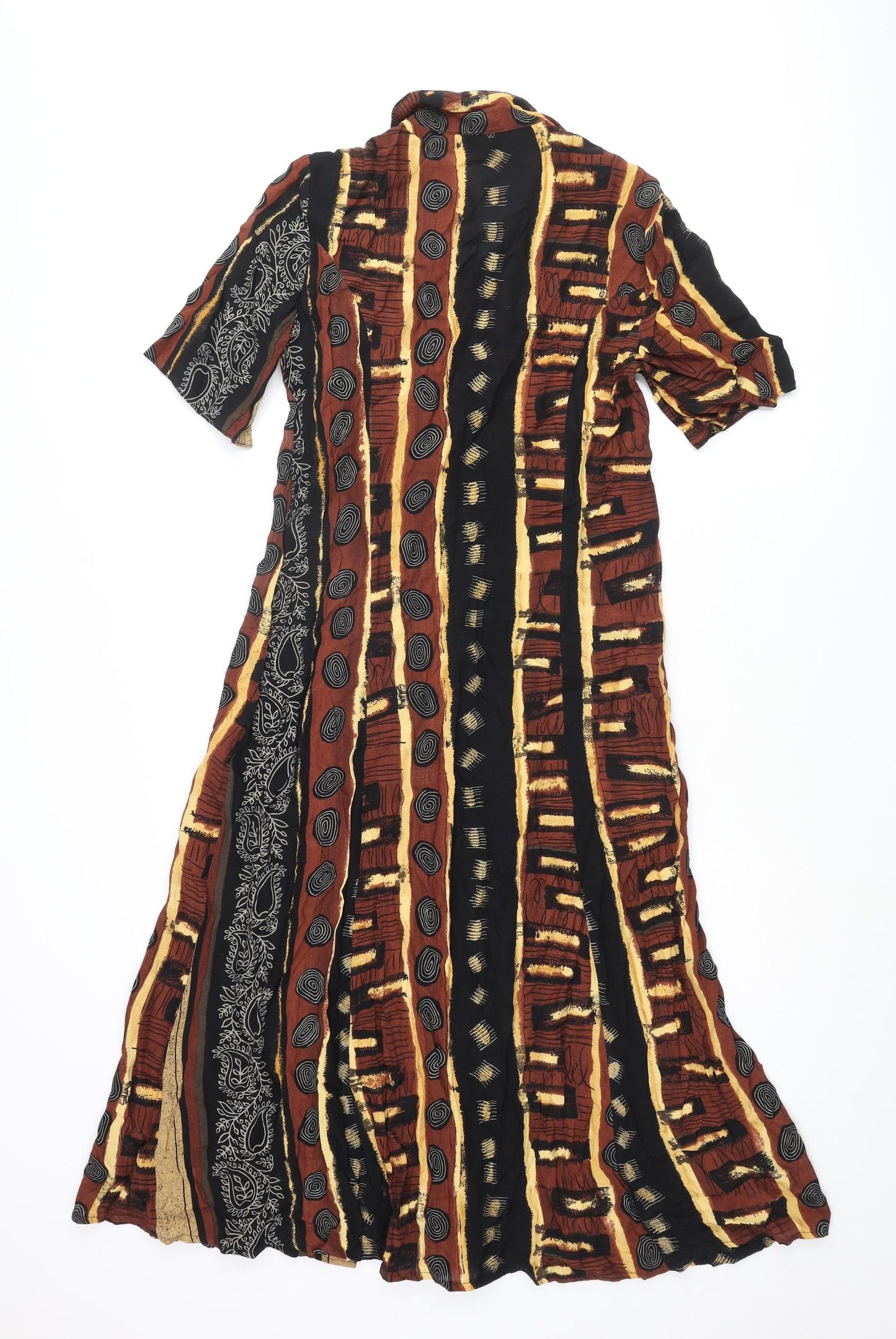 Christian Marcus Womens Brown Geometric Polyester Shirt Dress Size 12 Collared Button