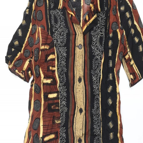 Christian Marcus Womens Brown Geometric Polyester Shirt Dress Size 12 Collared Button