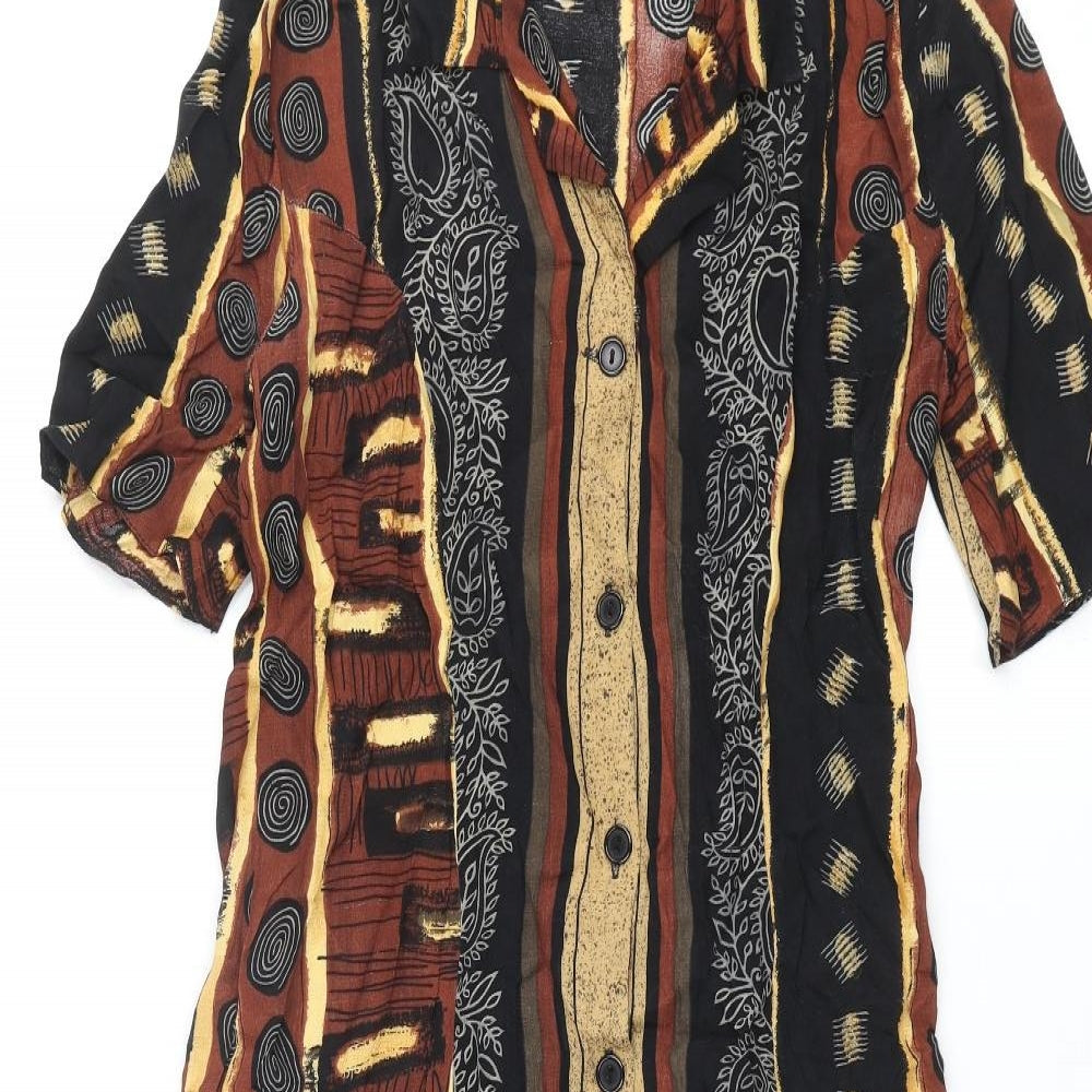 Christian Marcus Womens Brown Geometric Polyester Shirt Dress Size 12 Collared Button