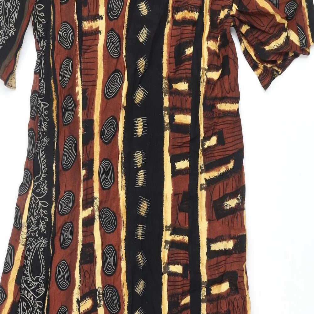 Christian Marcus Womens Brown Geometric Polyester Shirt Dress Size 12 Collared Button