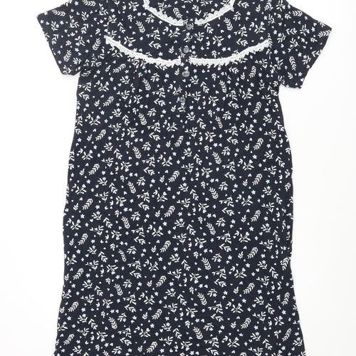 Arista Womens Blue Floral Cotton Cami Dress Size 8 Button - Lace Trim Button Size 8-10