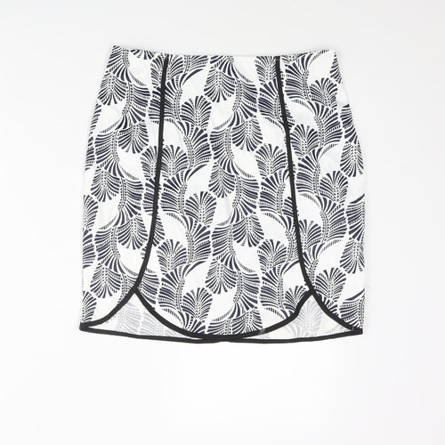 Boohoo Womens White Geometric Polyester Mini Skirt Size 10 Zip - Piping Detail